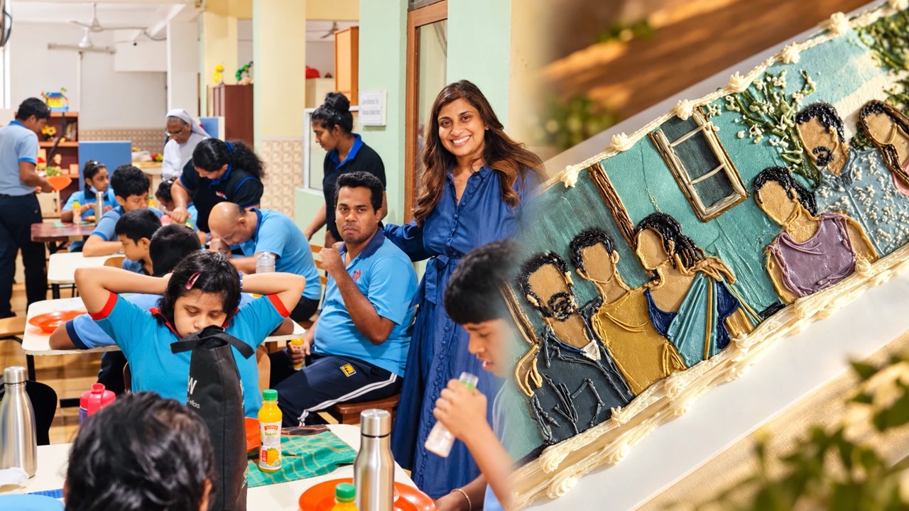 Sharing a meal and a specially designed cake to celebrate the end of our teledrama